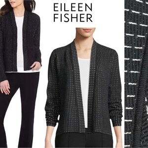 EILEEN FISHER SILK AND ORGANIC COTTON SIMPLE SHAPED CARDIGAN BLACK XL